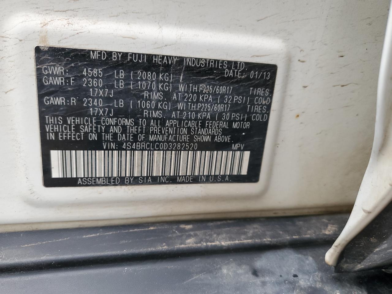 2013 Subaru Outback VIN 4S4BRCLC0D3282520 Copart auction photo, front end damage thumbnail 15