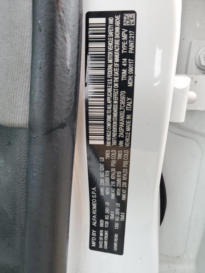 2020 Alfa Romeo Stelvio VIN ZASPAKANXL7C95970 Copart auction photo, front end / rear end damage thumbnail 12