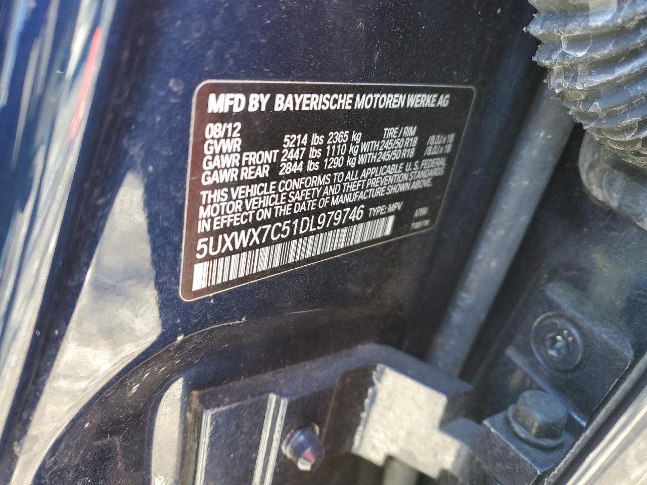 2013 BMW X3 VIN 5UXWX7C51DL979746 Copart auction photo, front end damage thumbnail 13