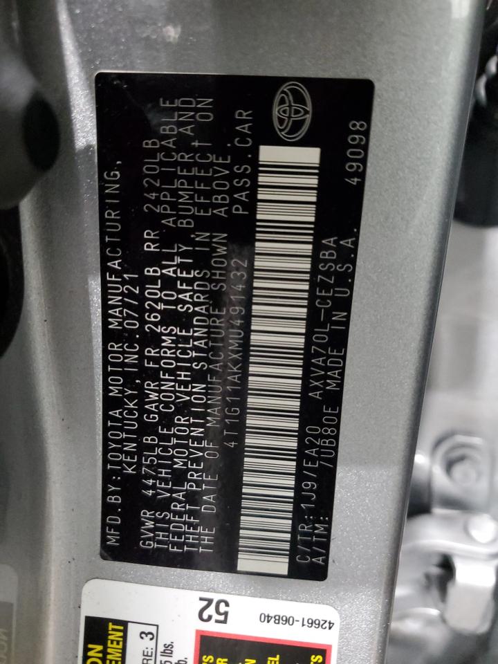 2021 Toyota Camry VIN 4T1G11AKXMU491432 Copart auction photo, side damage thumbnail 14