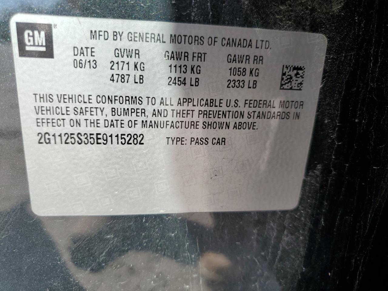 2014 Chevrolet Impala VIN 2G1125S35E9115282 Copart auction photo, front end / side damage thumbnail 14