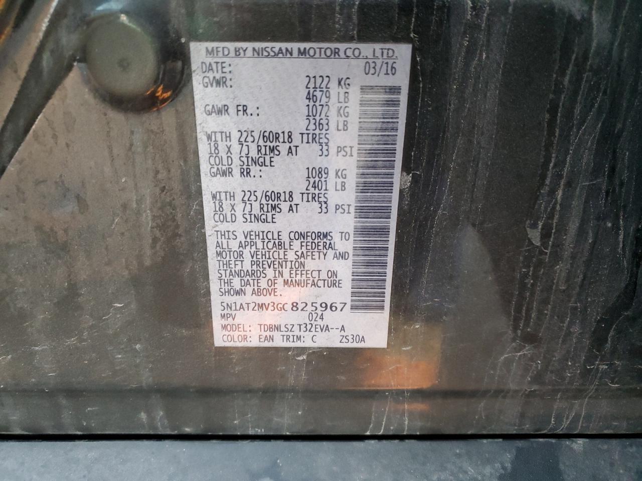 2016 Nissan Rogue VIN 5N1AT2MV3GC825967 Copart auction photo, minor dent/scratches damage thumbnail 13