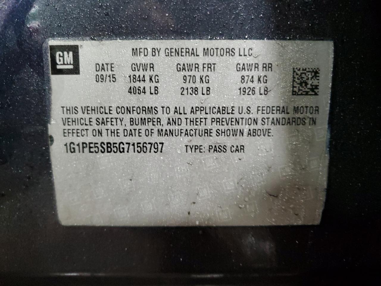 2016 Chevrolet Cruze VIN 1G1PE5SB5G7156797 Copart auction photo, front end / minor dent/scratches damage thumbnail 12