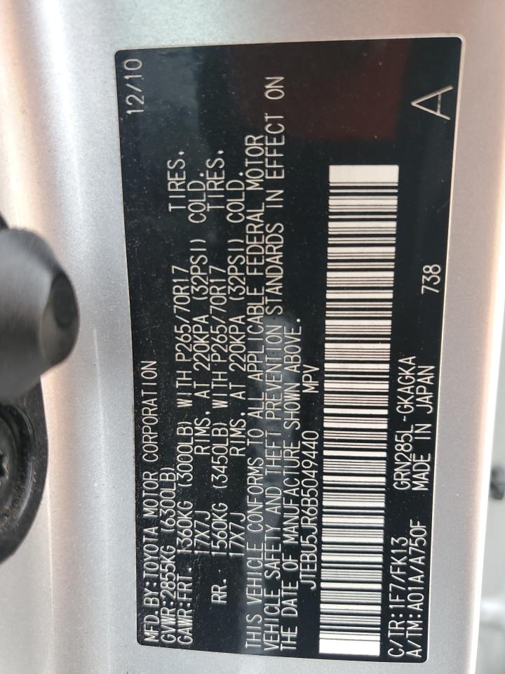 2011 Toyota 4Runner VIN JTEBU5JR6B5049440 Copart auction photo, all over damage thumbnail 14