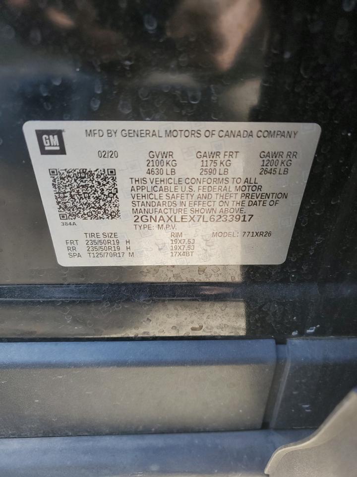 2020 Chevrolet Equinox VIN 2GNAXLEX7L6233917 Copart auction photo, rear end damage thumbnail 13