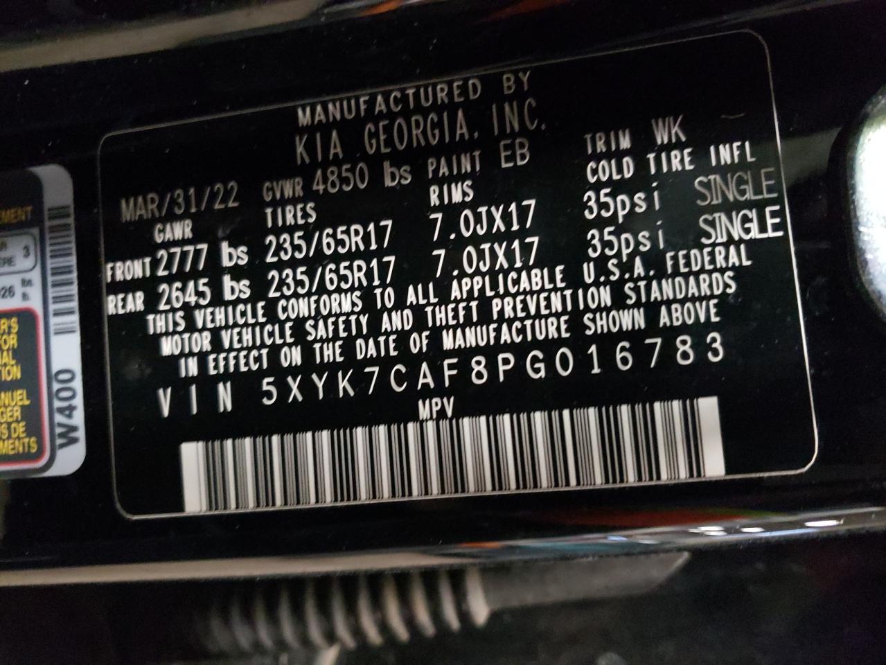 2023 KIA Sportage VIN 5XYK7CAF8PG016783 Copart auction photo, front end / rear end damage thumbnail 13