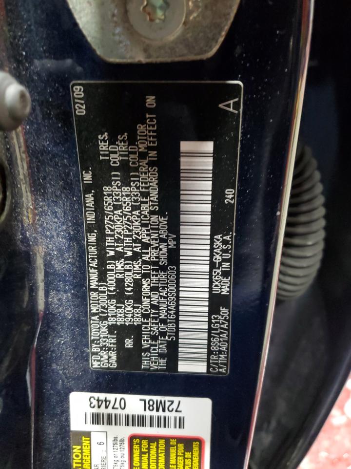 2009 Toyota Sequoia VIN 5TDBT64A69S000603 Copart auction photo, side damage thumbnail 15