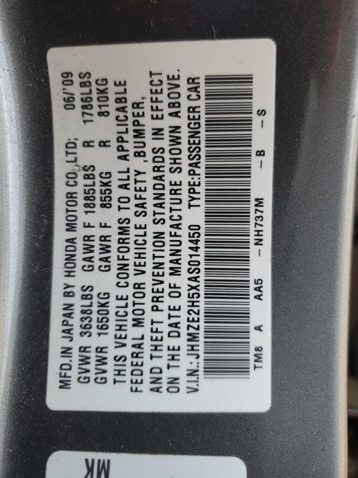 2010 Honda Insight VIN JHMZE2H5XAS014450 Copart auction photo, front end damage thumbnail 12