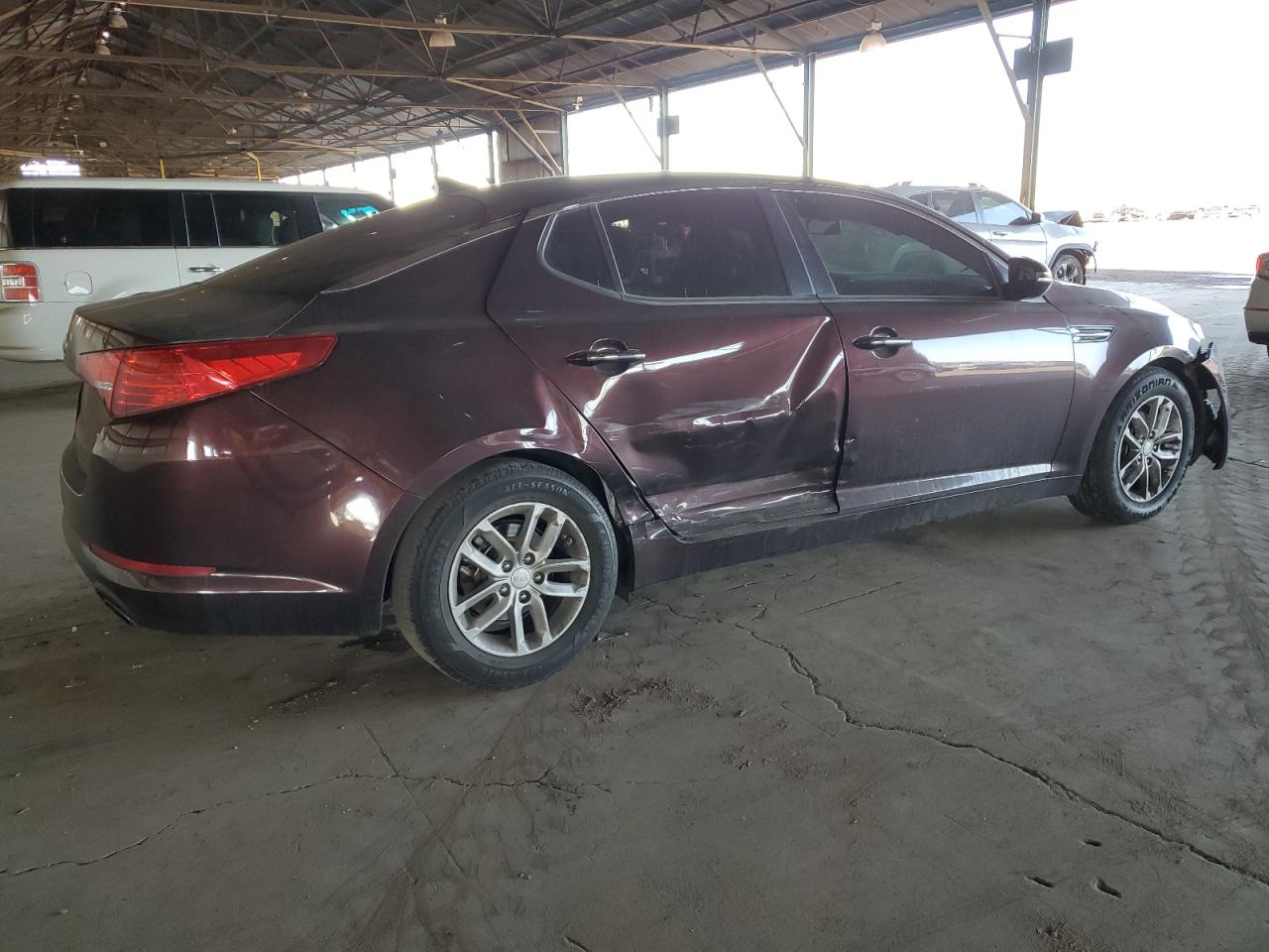 2013 KIA Optima VIN 5XXGM4A73DG138612 Copart auction photo, side / front end damage thumbnail 3