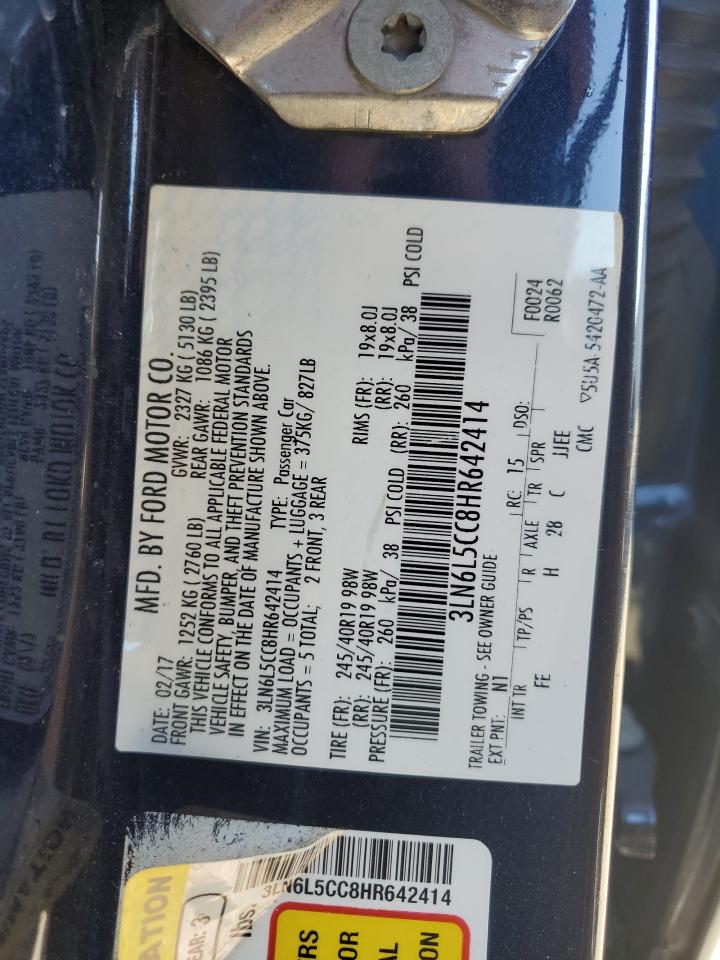 2017 Lincoln MKZ VIN 3LN6L5CC8HR642414 Copart auction photo, rear end damage thumbnail 13