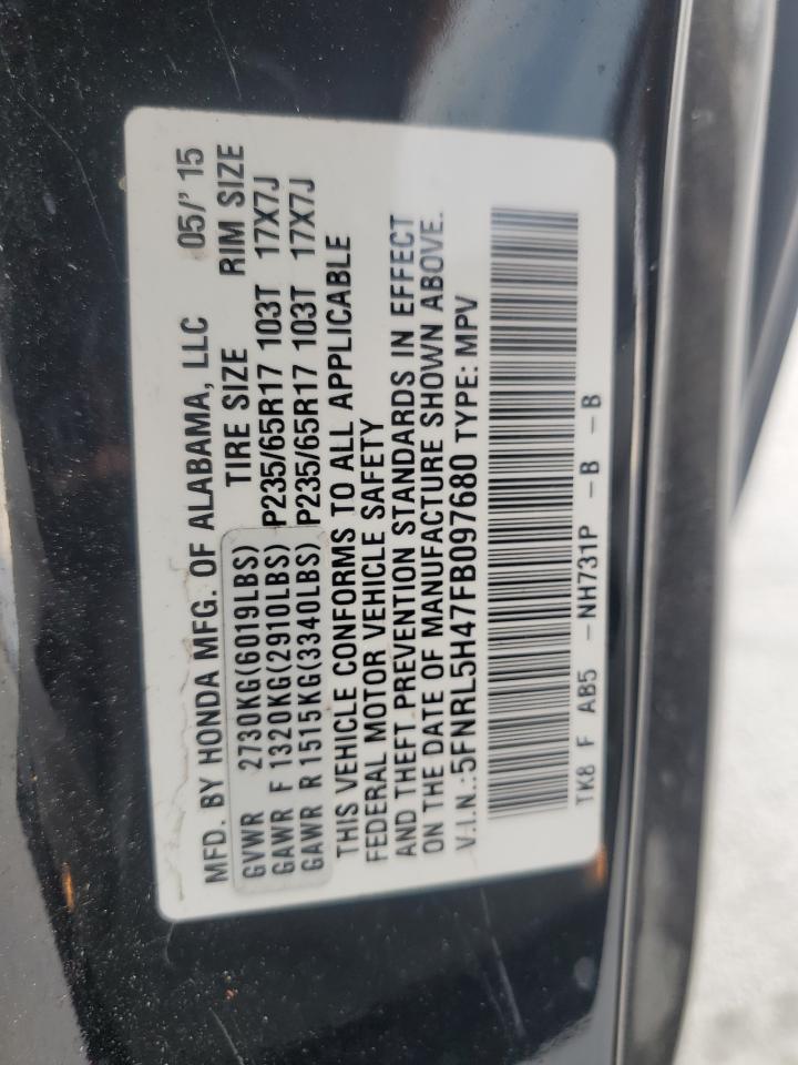 2015 Honda Odyssey VIN 5FNRL5H47FB097680 Copart auction photo, front end / minor dent/scratches damage thumbnail 14