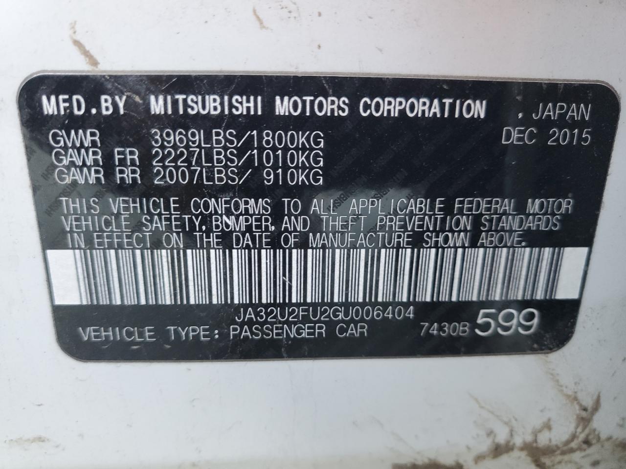 2016 Mitsubishi Lancer VIN JA32U2FU2GU006404 Copart auction photo, rollover damage thumbnail 12