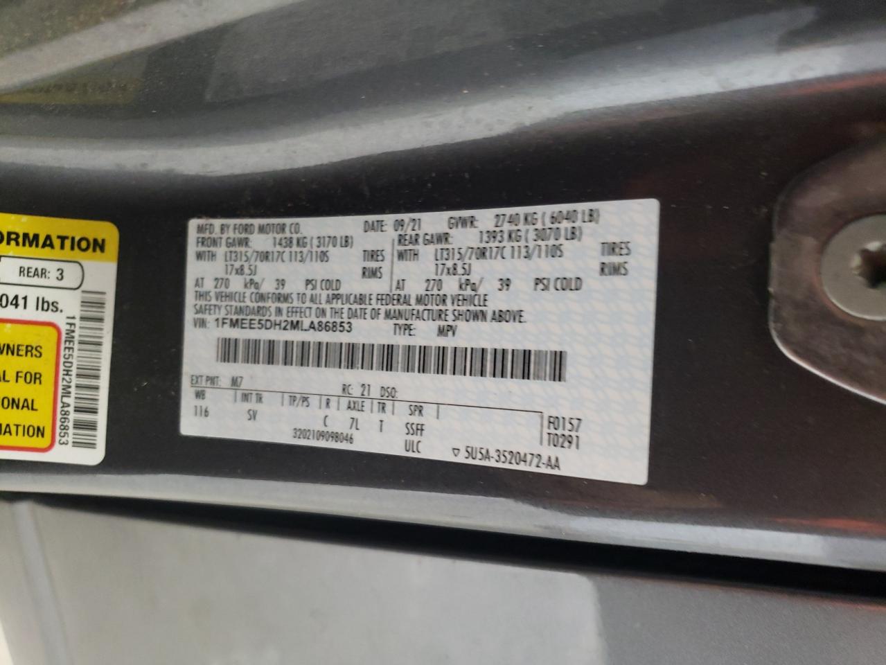 2021 Ford Bronco VIN 1FMEE5DH2MLA86853 Copart auction photo, all over damage thumbnail 12