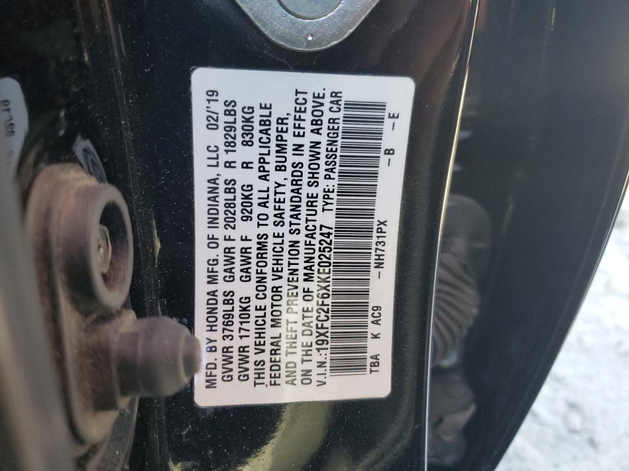 2019 Honda Civic VIN 19XFC2F6XKE025247 Copart auction photo, front end damage thumbnail 13