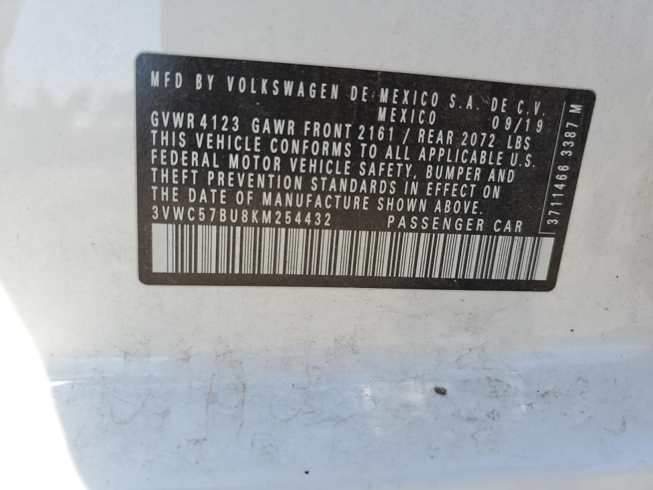 2019 Volkswagen Jetta VIN 3VWC57BU8KM254432 Copart auction photo, front end / mechanical damage thumbnail 12