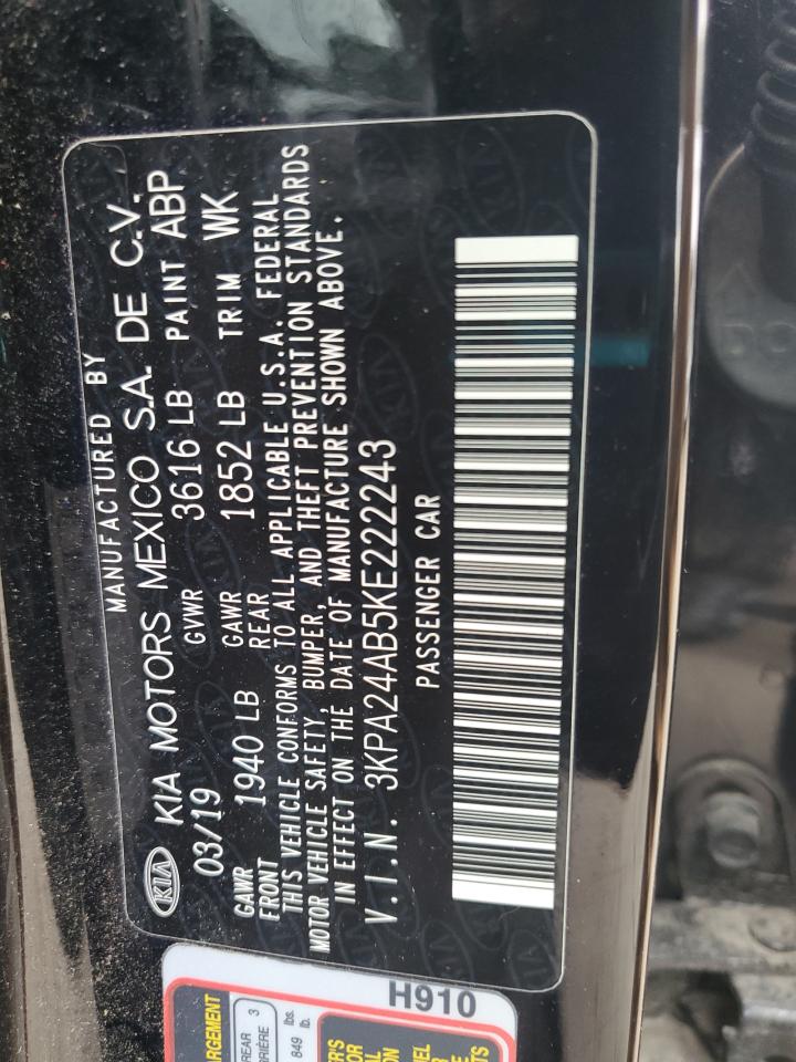 2019 KIA Rio VIN 3KPA24AB5KE222243 Copart auction photo, front end / rear end damage thumbnail 13