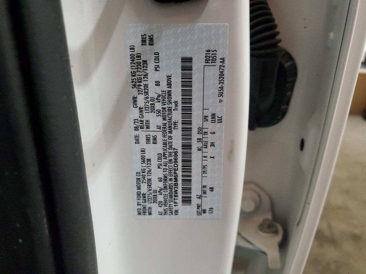 2023 Ford F350 VIN 1FT8W3BM6PED96967 Copart auction photo, front end / side damage thumbnail 12