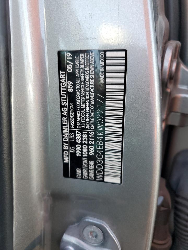 2019 Mercedes-Benz A-klasse VIN WDD3G4EB4KW022177 Copart auction photo, undercarriage / mechanical damage thumbnail 12
