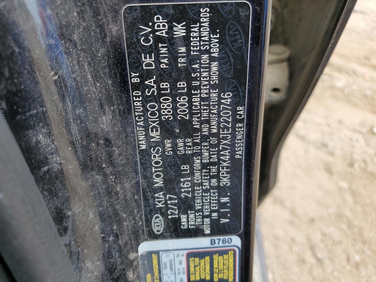 2018 KIA Forte VIN 3KPFK4A7XJE220746 Copart auction photo, all over damage thumbnail 12