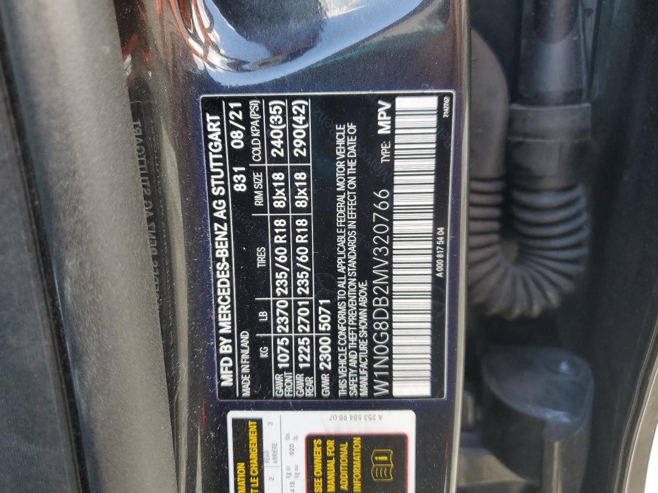 2021 Mercedes-Benz GLC VIN W1N0G8DB2MV320766 Copart auction photo, front end damage thumbnail 15