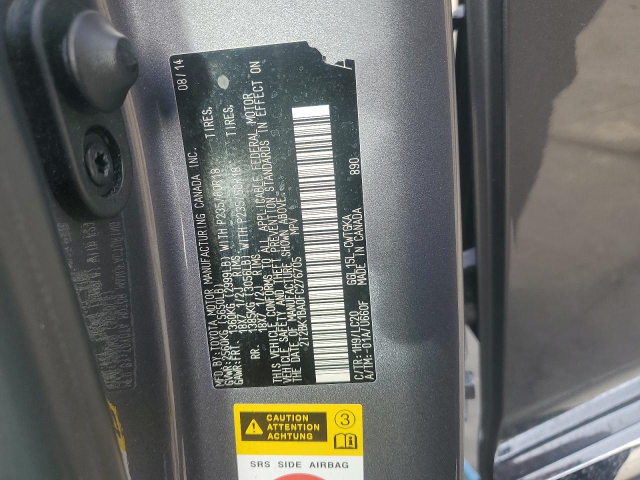 2015 Lexus RX VIN 2T2BK1BA0FC276705 Copart auction photo, front end damage thumbnail 13