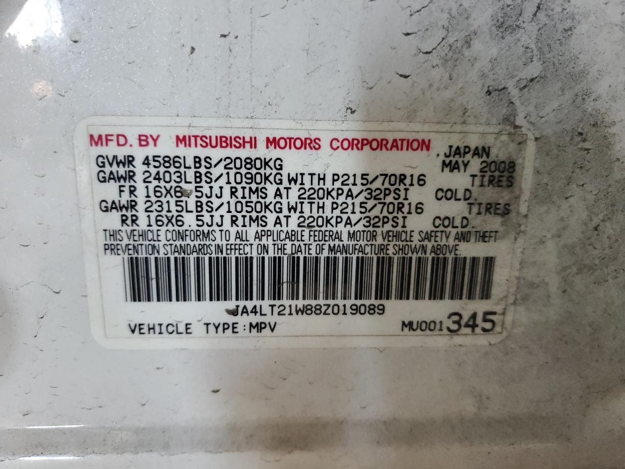 2008 Mitsubishi Outlander VIN JA4LT21W88Z019089 Copart auction photo, all over / undercarriage damage thumbnail 12