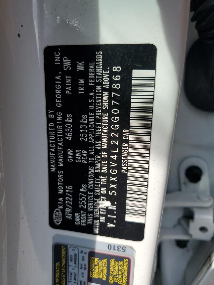 2016 KIA Optima VIN 5XXGV4L22GG077868 Copart auction photo, front end damage thumbnail 12