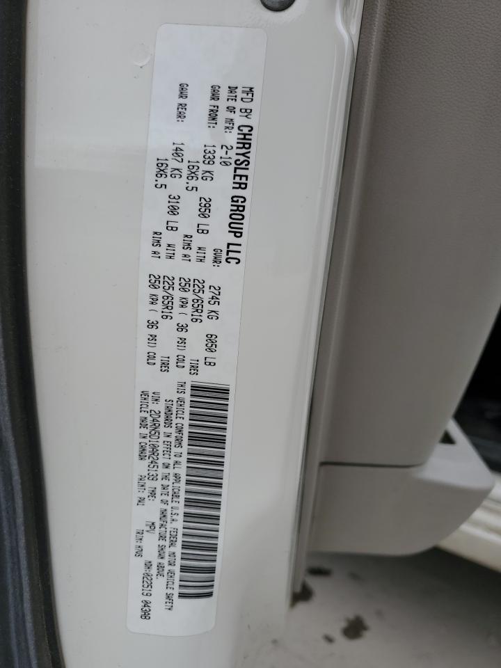 2010 Dodge Caravan VIN 2D4RN5D10AR245139 Copart auction photo, side / front end damage thumbnail 13