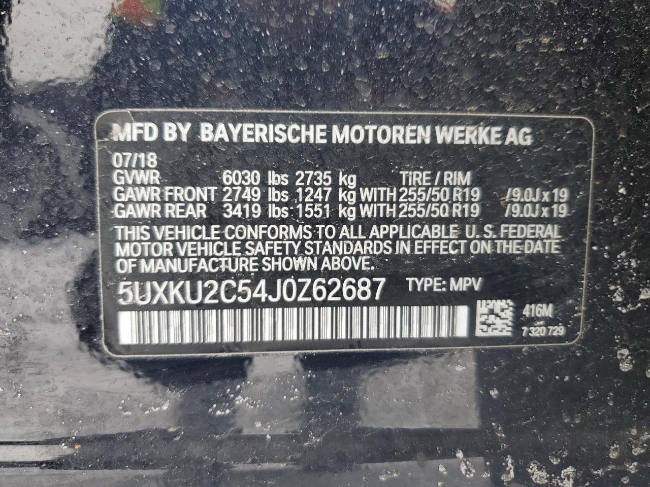2018 BMW X6 VIN 5UXKU2C54J0Z62687 Copart auction photo, front end damage thumbnail 13