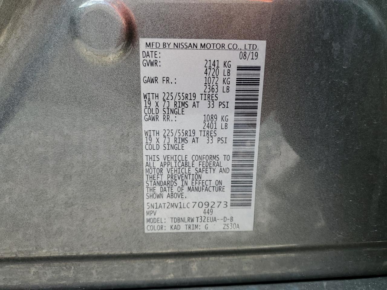 2020 Nissan Rogue VIN 5N1AT2MV1LC709273 Copart auction photo, front end damage thumbnail 15