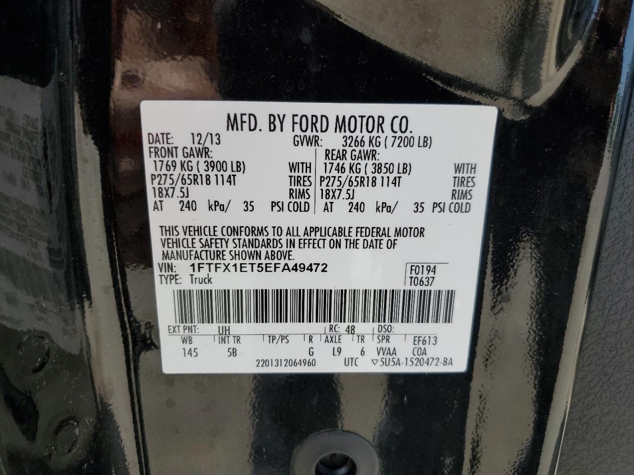 2014 Ford F-150 VIN 1FTFX1ET5EFA49472 Copart auction photo, rear end damage thumbnail 12