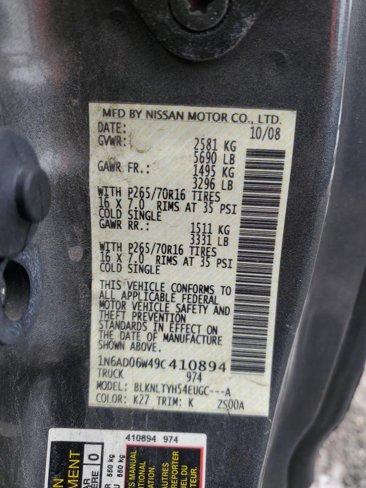 2009 Nissan Navara (Frontier) VIN 1N6AD06W49C410894 Copart auction photo, undercarriage / minor dent/scratches damage thumbnail 12
