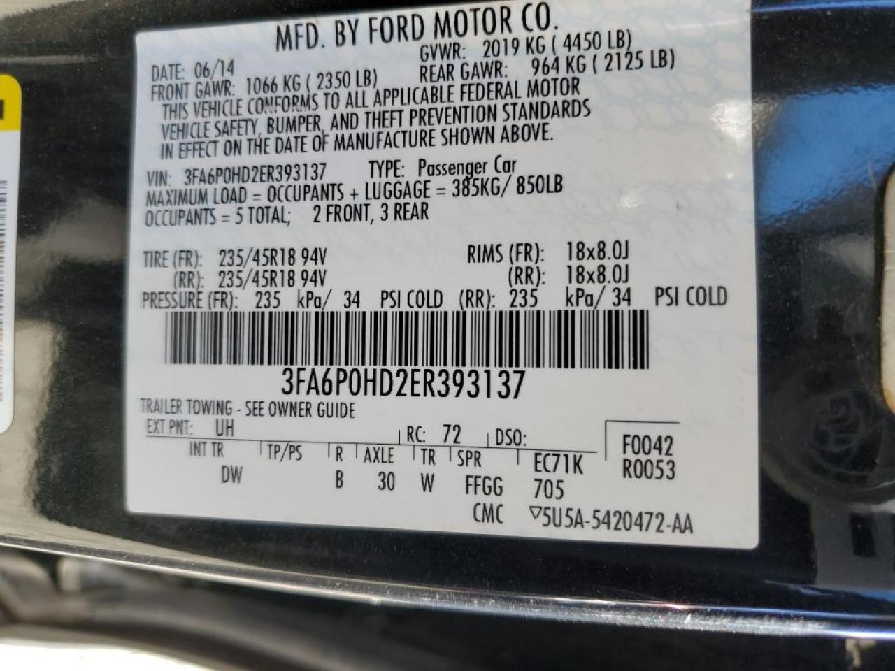 2014 Ford Fusion VIN 3FA6P0HD2ER393137 Copart auction photo, side damage thumbnail 12