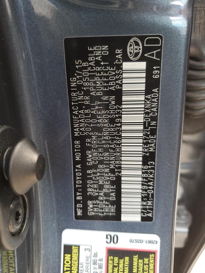 2015 Toyota Corolla VIN 2T1BURHE6FC349132 Copart auction photo, side / front end damage thumbnail 14