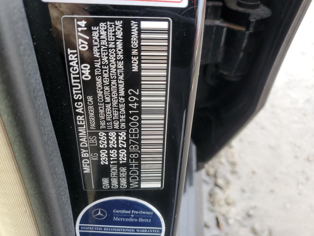 2014 Mercedes-Benz E-klasse VIN WDDHF8JB7EB061492 Copart auction photo, rear end / minor dent/scratches damage thumbnail 12