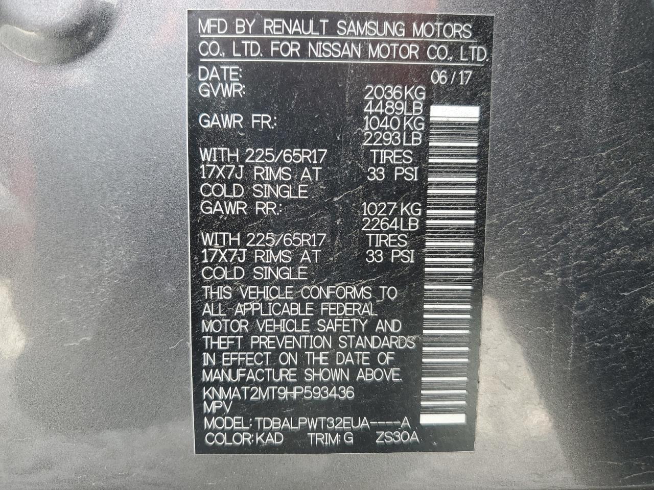 2017 Nissan Rogue VIN KNMAT2MT9HP593436 Copart auction photo, front end damage thumbnail 13