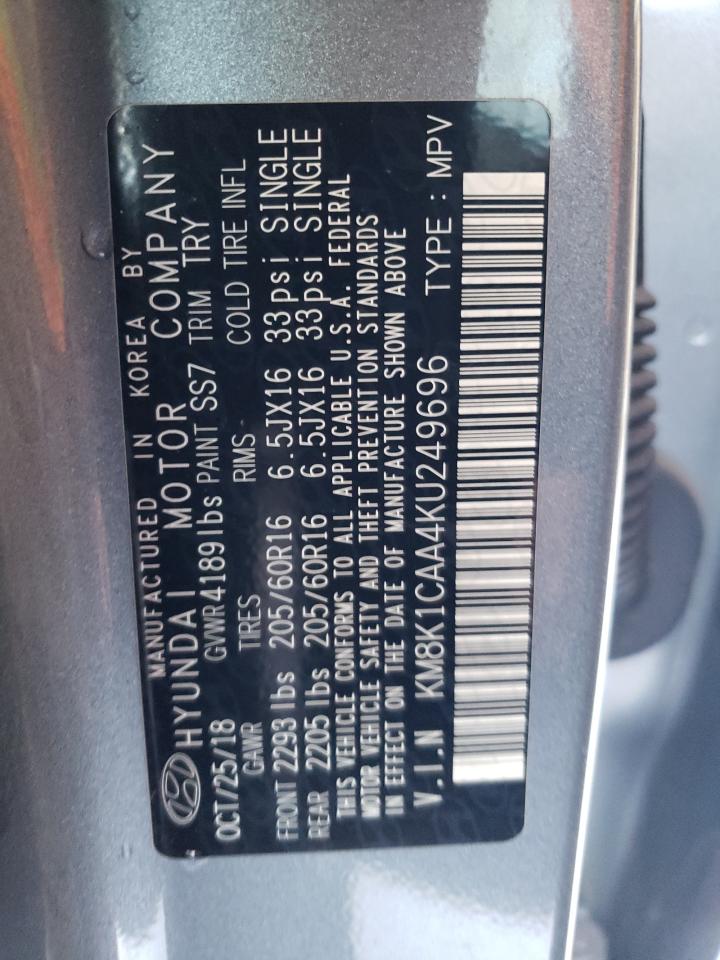 2019 Hyundai Kona VIN KM8K1CAA4KU249696 Copart auction photo, front end damage thumbnail 15
