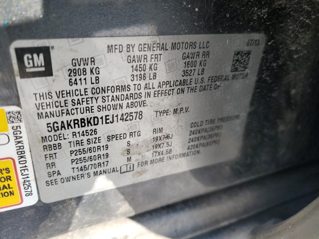 2014 Buick Enclave VIN 5GAKRBKD1EJ142578 Copart auction photo, front end damage thumbnail 15