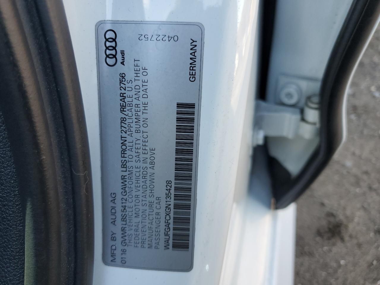 2016 Audi A6 VIN WAUFGAFCXGN135428 Copart auction photo, front end / minor dent/scratches damage thumbnail 14