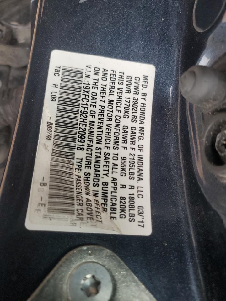 2017 Honda Civic VIN 19XFC1F92HE209918 Copart auction photo, front end damage thumbnail 14