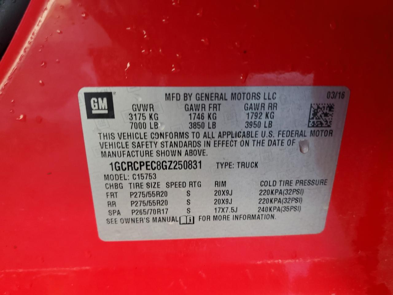 2016 Chevrolet Silverado VIN 1GCRCPEC8GZ250831 Copart auction photo, front end damage thumbnail 13