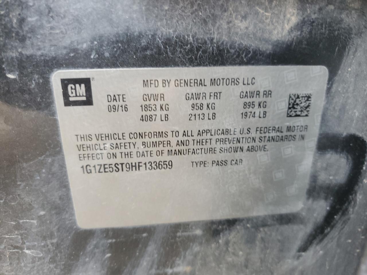 2017 Chevrolet Malibu VIN 1G1ZE5ST9HF133659 Copart auction photo, rear end / front end damage thumbnail 14
