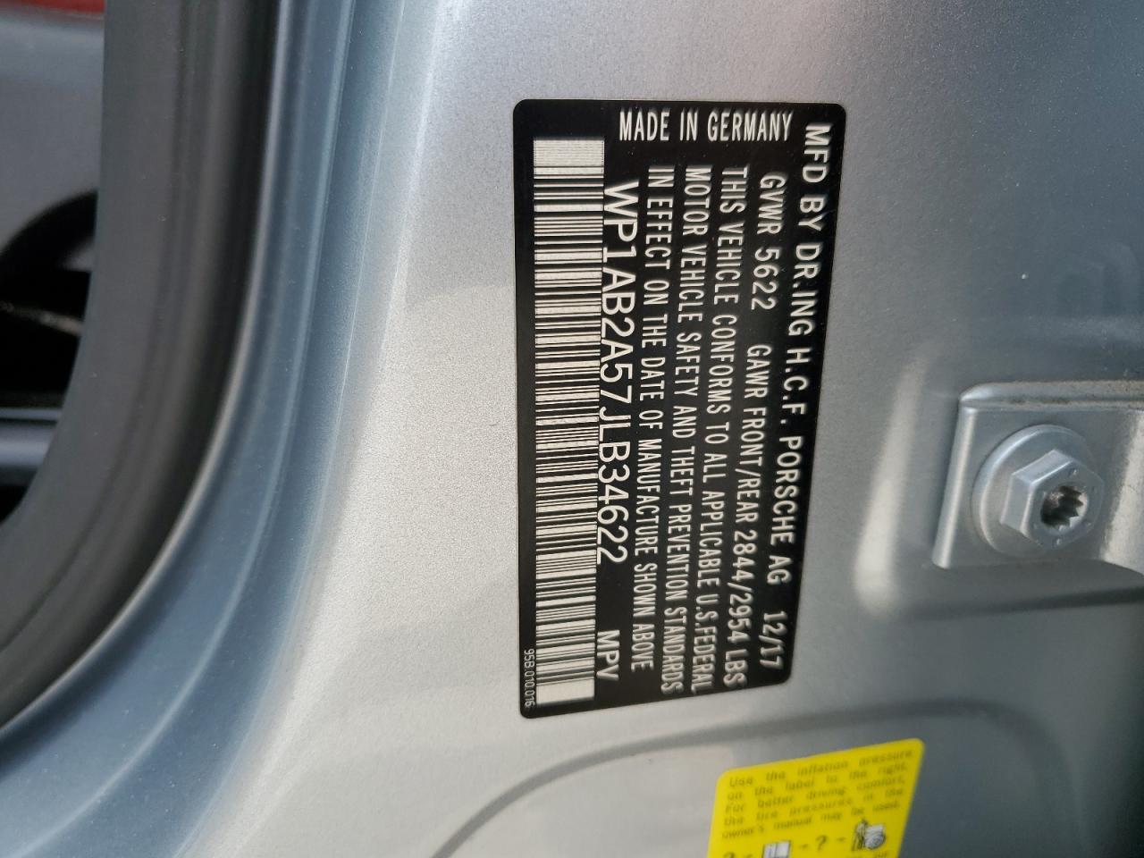 2018 Porsche Macan VIN WP1AB2A57JLB34622 Copart auction photo, front end / side damage thumbnail 13