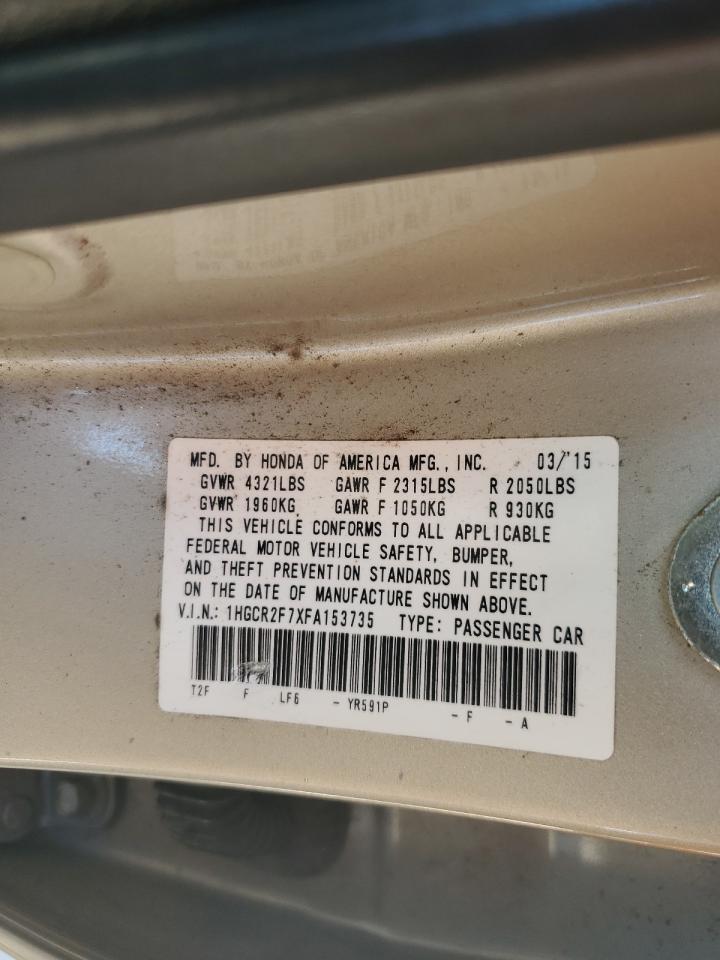 2015 Honda Accord VIN 1HGCR2F7XFA153735 Copart auction photo, front end damage thumbnail 13