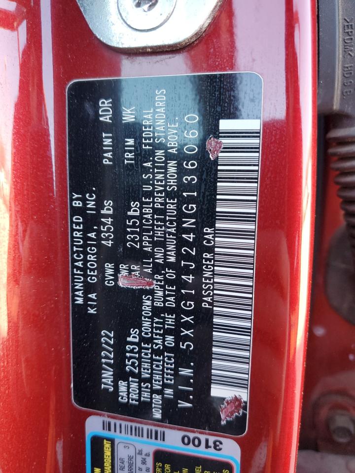 2022 KIA K5 VIN 5XXG14J24NG136060 Copart auction photo, all over / undercarriage damage thumbnail 14