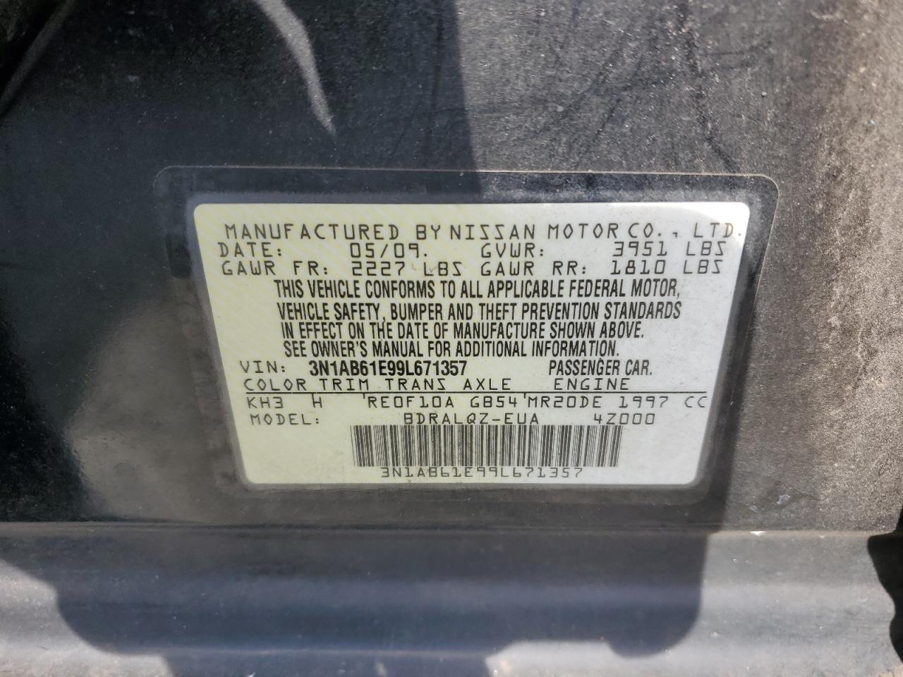 2009 Nissan Sentra VIN 3N1AB61E99L671357 Copart auction photo, front end / rear end damage thumbnail 12