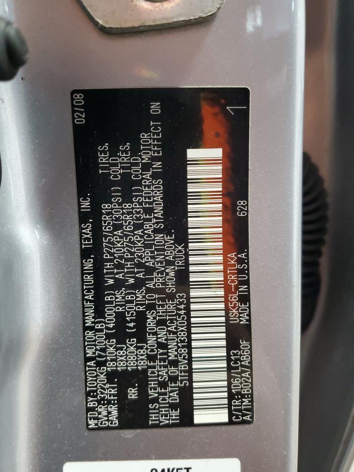 2008 Toyota Tundra VIN 5TFBV58138X054433 Copart auction photo, mechanical / rear end damage thumbnail 12