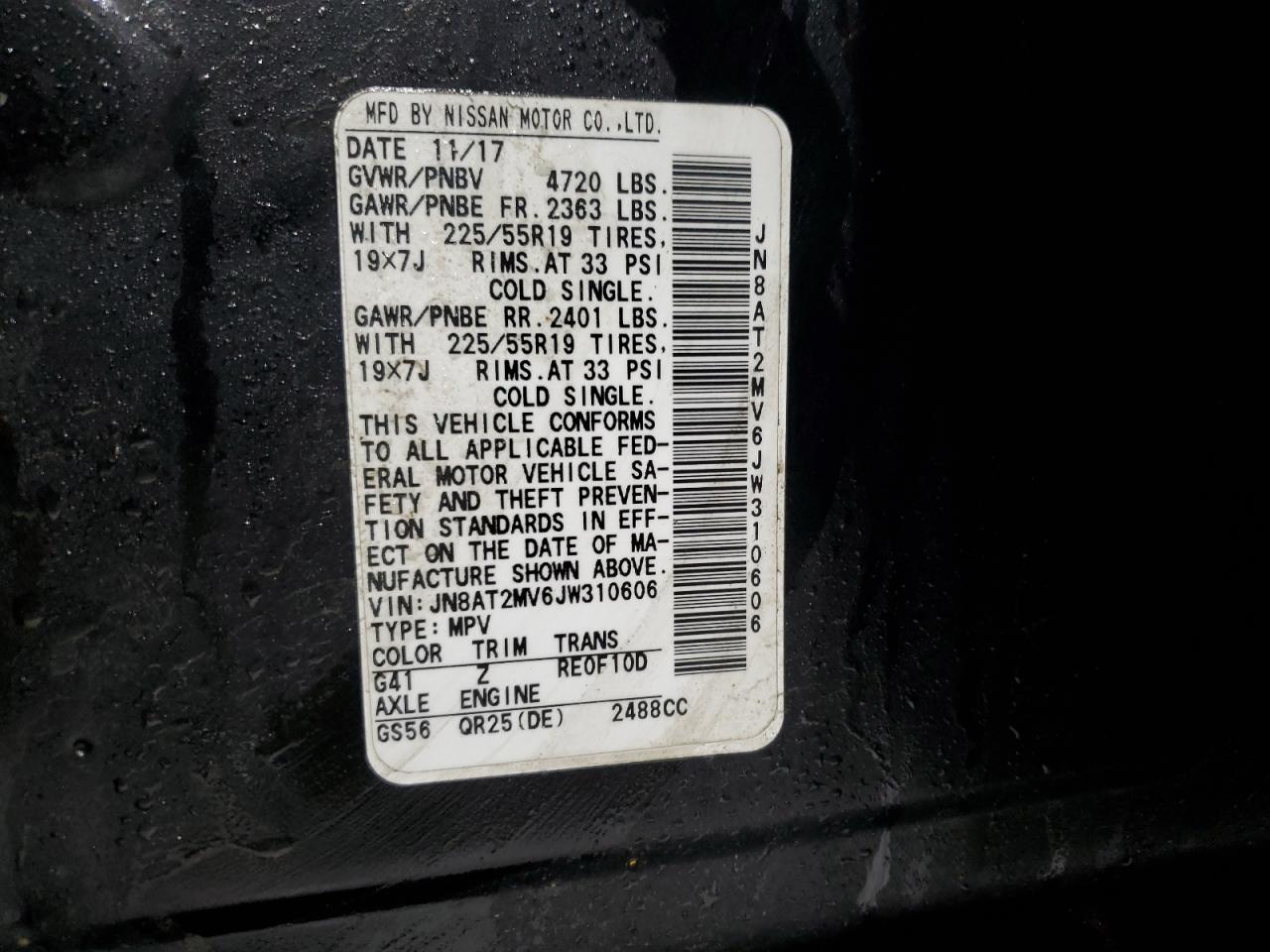 2018 Nissan Rogue VIN JN8AT2MV6JW310606 Copart auction photo, front end damage thumbnail 15