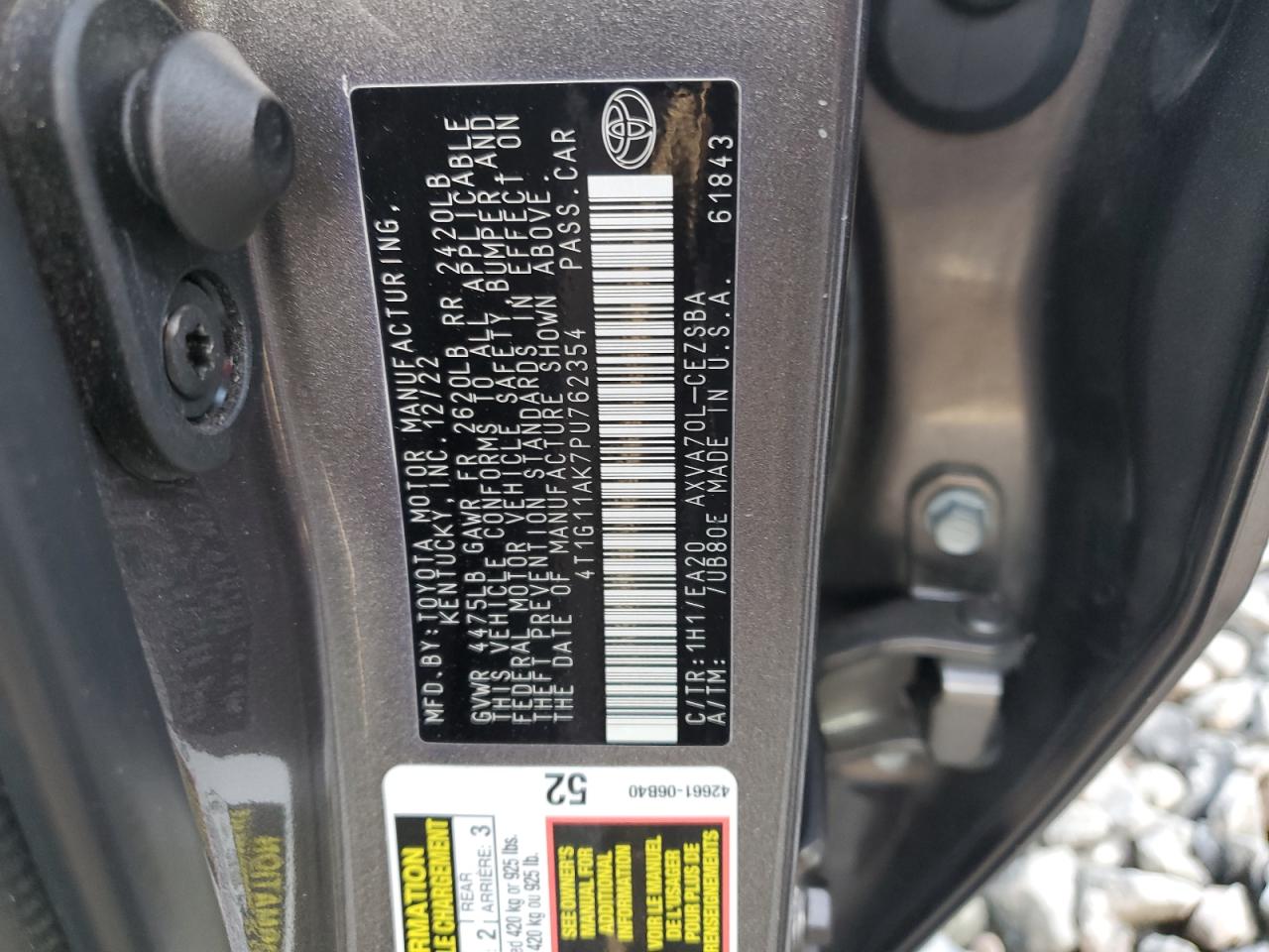 2023 Toyota Camry VIN 4T1G11AK7PU762354 Copart auction photo, front end damage thumbnail 13