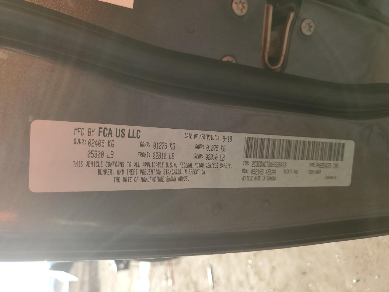 2019 Dodge Charger VIN 2C3CDXCT2KH526410 Copart auction photo, front end damage thumbnail 15